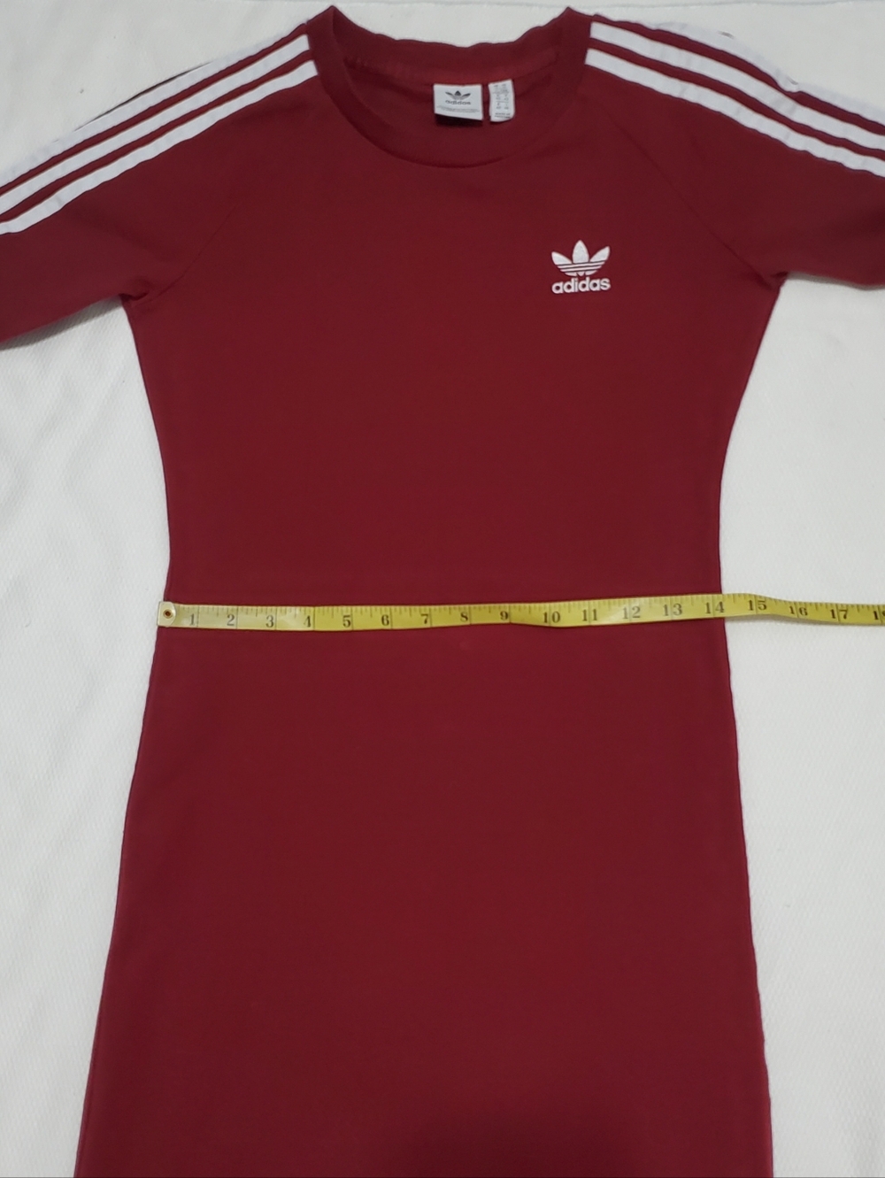 Adidas 3 Stripes Burgundy Collegiate Cotton Jersey Dress Womens Medium - Picture 7 of 10